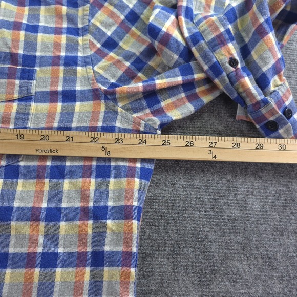 LL Bean Flannel Shirt Large Blue Yellow Plaid Long Sleeve Button Down - Picture 4 of 7